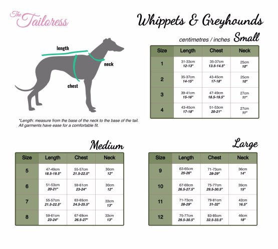 12 Sizes Greyhound & Whippet Sewing Pattern - Jersey Vest for Dogs - The Tailoress PDF Sewing Patterns
